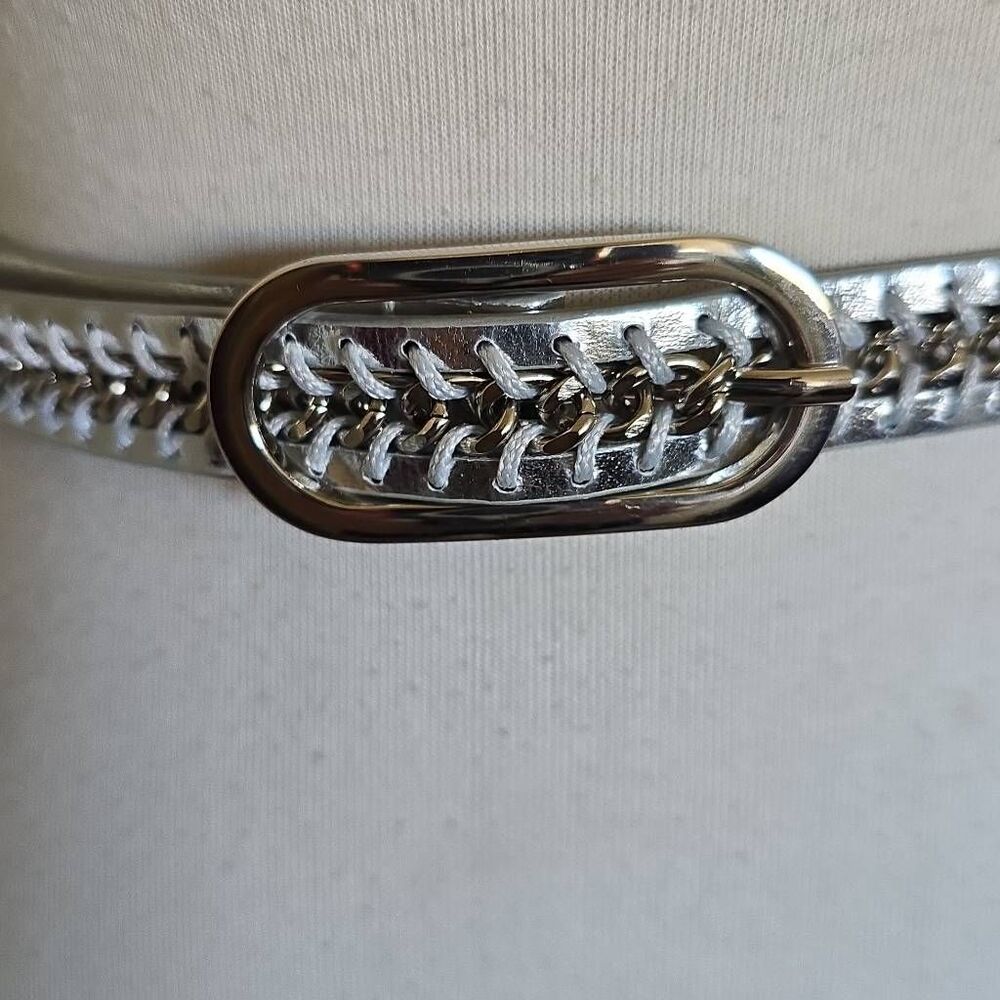 Nine West faux leather L Chain Link Belt with Silver Buckle, NWOT, XL - Picture 2 of 5